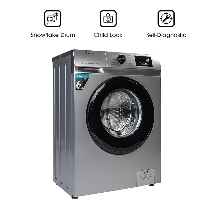 Hisense 6.0 Kg Fully-Automatic Front Loading Washing Machine (WFVB6010MS, Silver, Steam Wash, Built in Heater), Silver(OPEN BOX) Hisense 6.0 Kg Fully-Automatic Front Loading Washing Machine (WFVB6010MS, Silver, Steam Wash, Built in Heater), Silver(OPEN BOX)